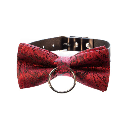 SiaLinda: Halsband, schwarzes Lackleder mit wein roter Fliege und O - Ring - SiaLinda.com